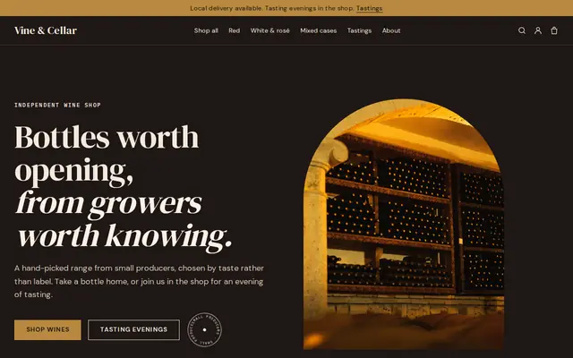 The Cellar theme on the sample website of Vine & Cellar