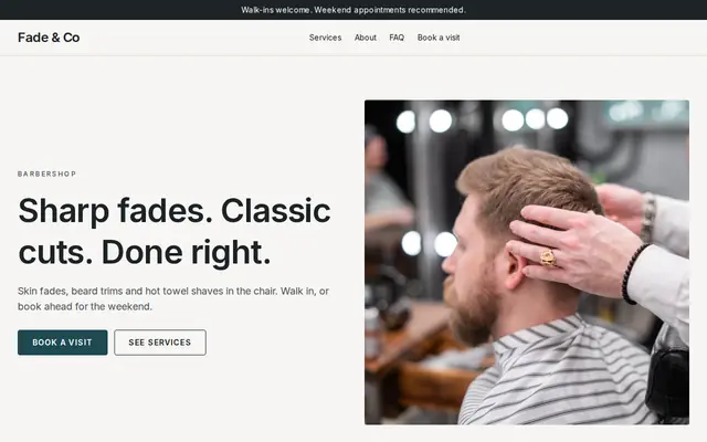 The Fade & Co sample website, made with Cornerrr’s Fade theme