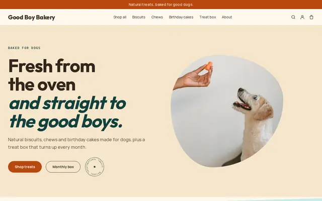 The Good Boy theme on the sample website of Good Boy Bakery