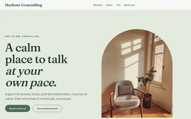 The Harbour Counselling sample website, made with Cornerrr’s Harbour theme