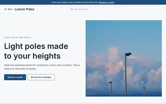 The Lumen theme on the sample website of Lumen Poles
