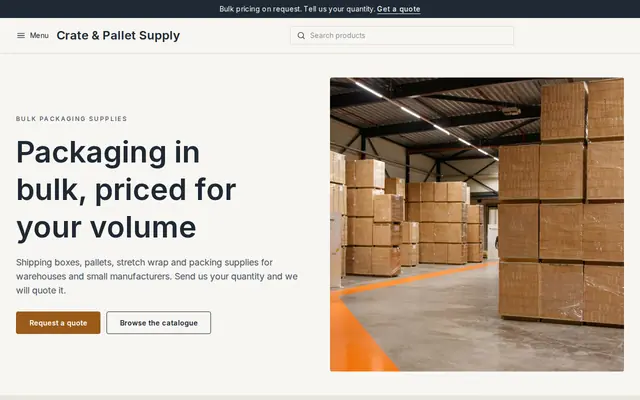 The Crate & Pallet Supply sample website, made with Cornerrr’s Pallet theme
