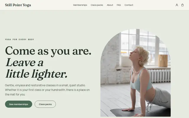 The Still Point theme on the sample website of Still Point Yoga