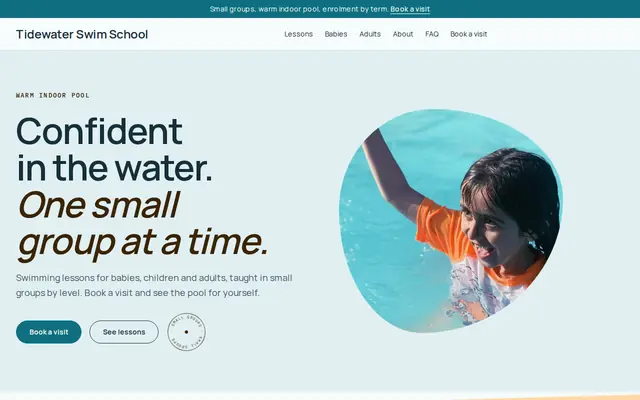 The Tidewater Swim School sample website, made with Cornerrr’s Tidewater theme